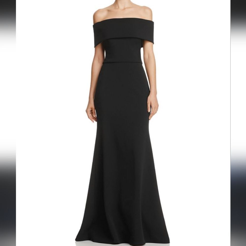 Aqua Off-the-Shoulder Black Maxi Dress